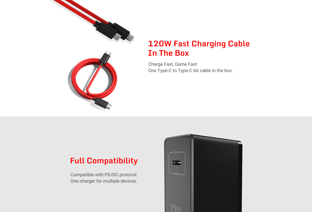 Charge your gaming smartphone back to full quickly with the REDMAGIC 120W GaN Fast Charger Bundle.
